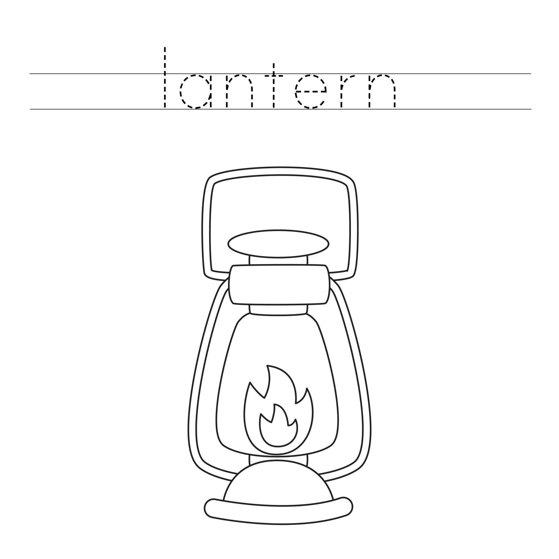 Trace the letters and color lantern. Handwriting practice for kids