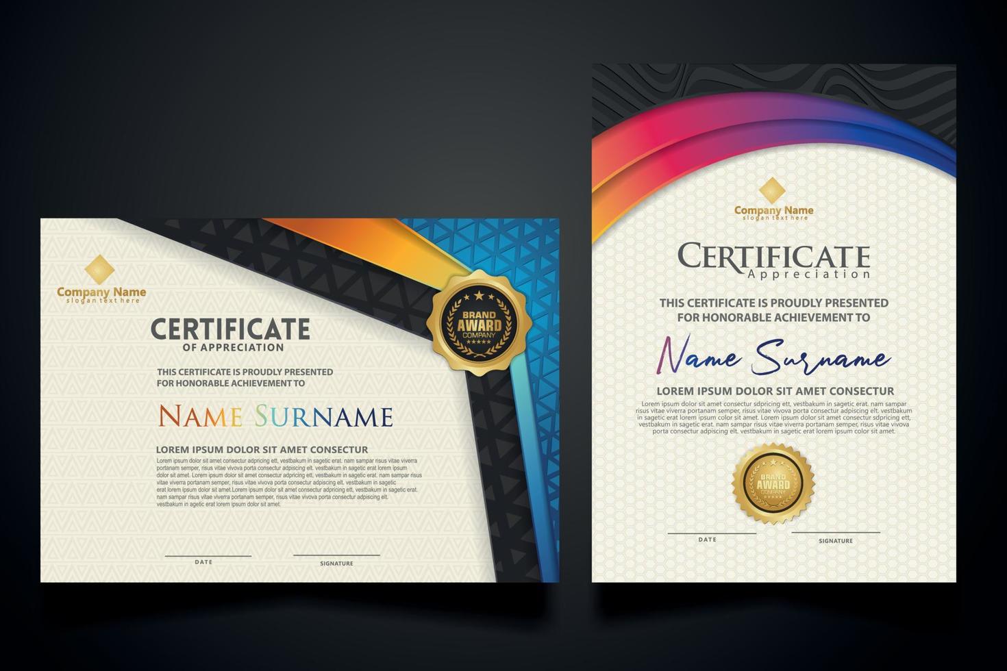 certificate template with Luxury realistic texture pattern and dynamic shapes composition gradient colors,diploma,Vector illustration vector