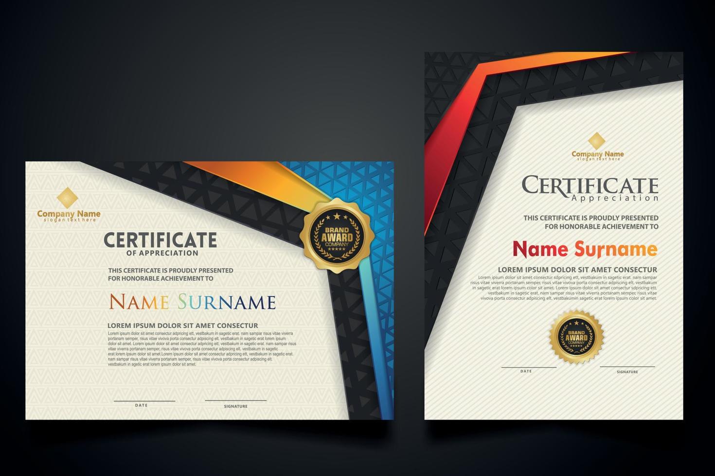 certificate template with Luxury realistic texture pattern and dynamic shapes composition gradient colors,diploma,Vector illustration vector