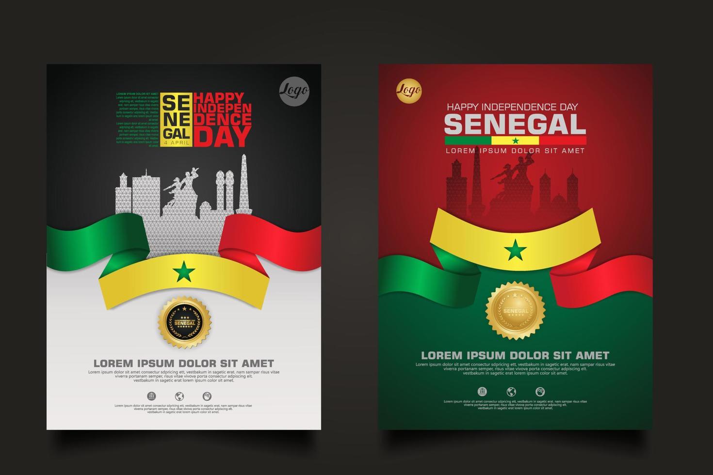 set poster promotions Senegal happy Republic Day background template. vector