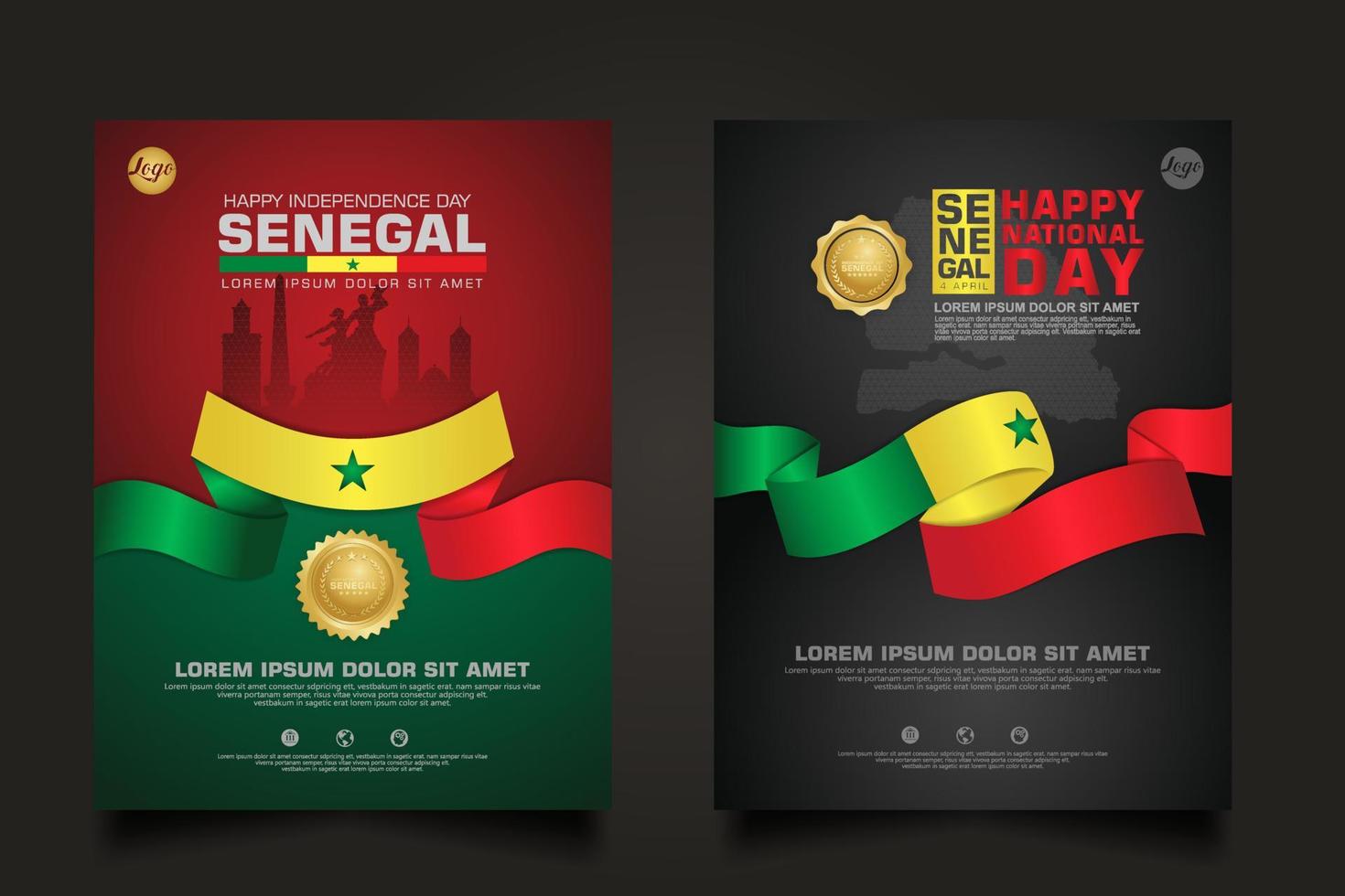 set poster promotions Senegal happy Republic Day background template. vector