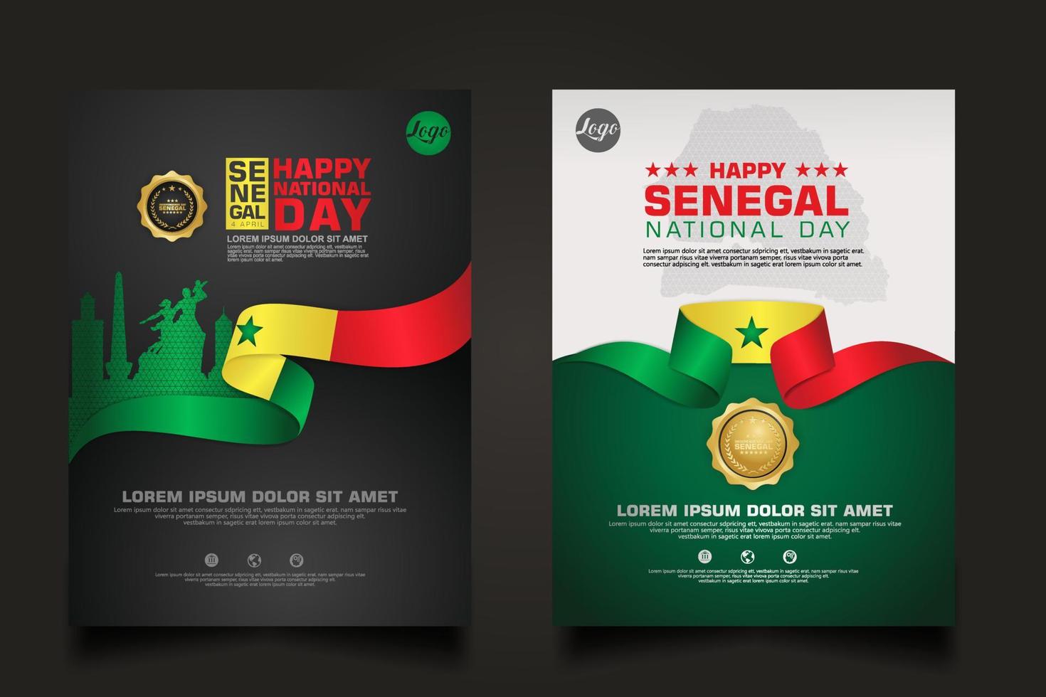 set poster promotions Senegal happy Republic Day background template. vector