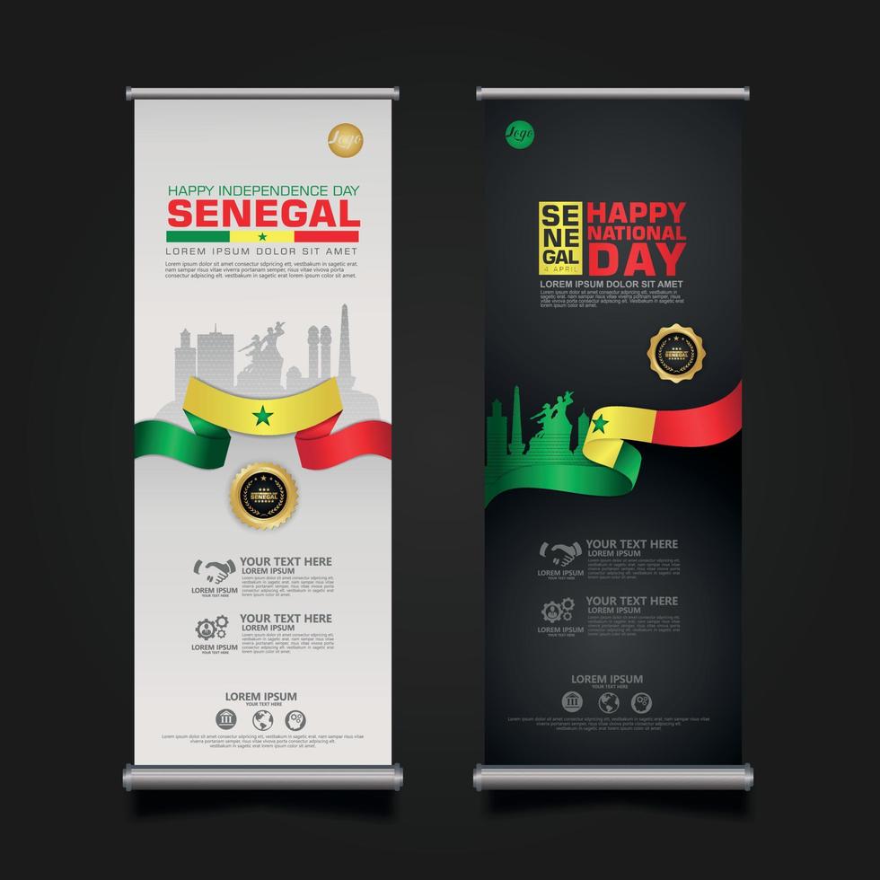 establecer roll up banner promociones senegal feliz día de la república plantilla de fondo vector