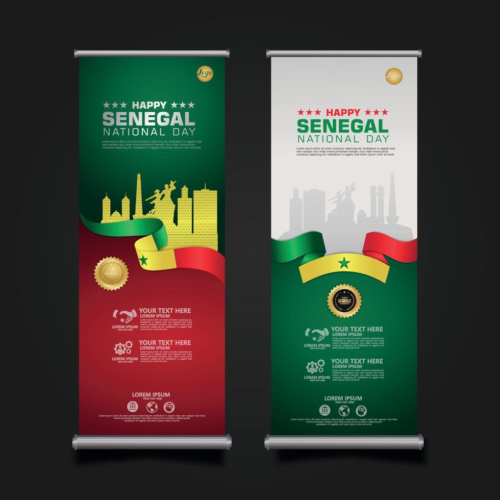 establecer roll up banner promociones senegal feliz día de la república plantilla de fondo vector