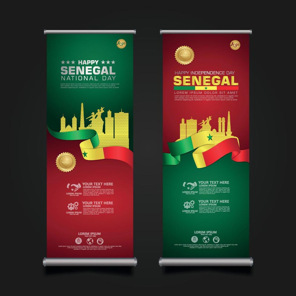 set roll up banner promotions Senegal happy Republic Day background template vector