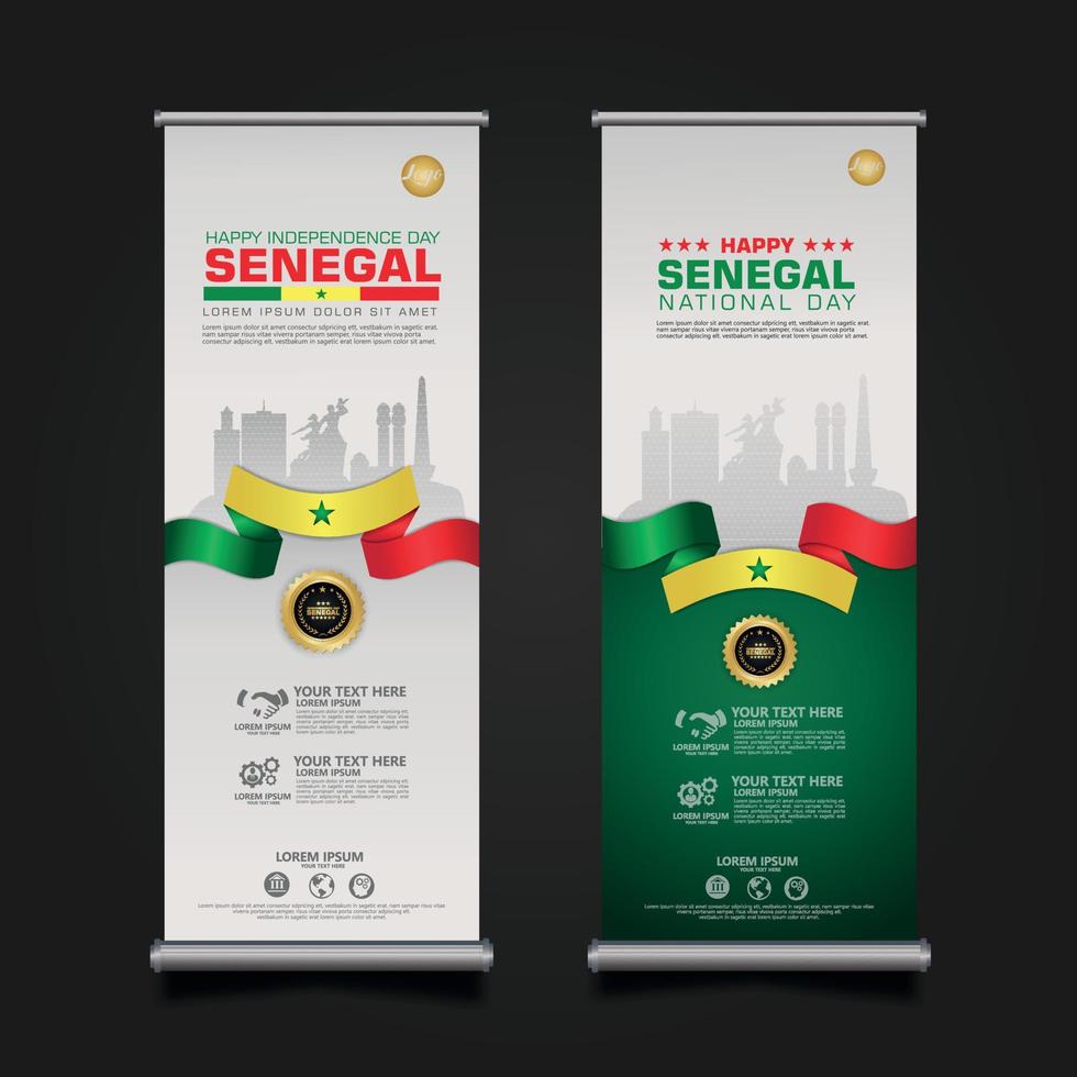 establecer roll up banner promociones senegal feliz día de la república plantilla de fondo vector