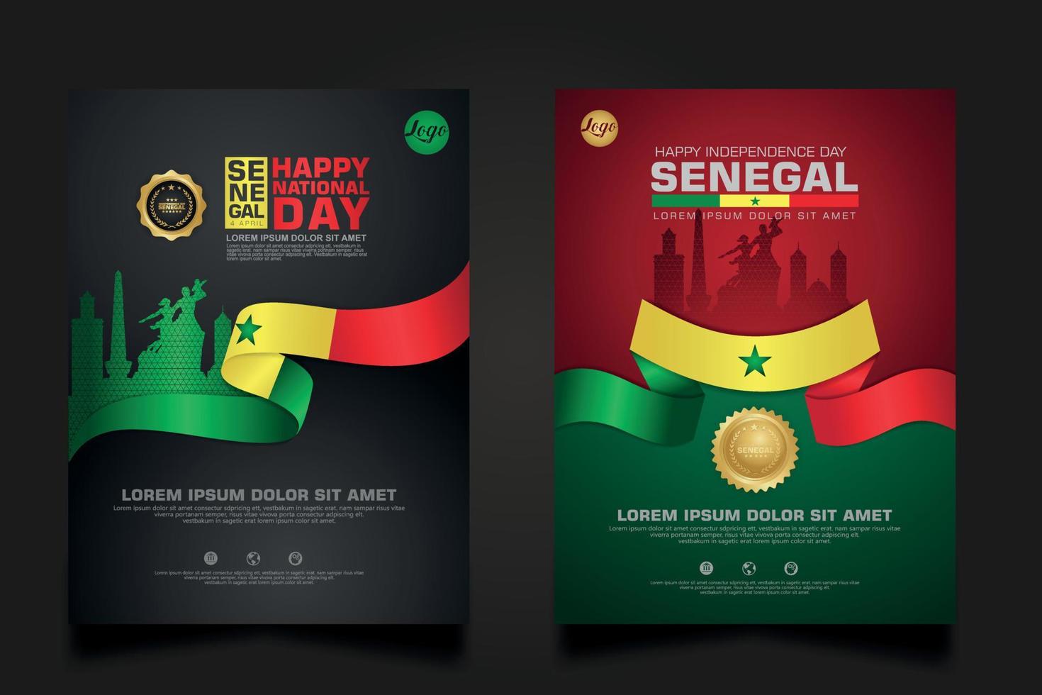 set poster promotions Senegal happy Republic Day background template. vector