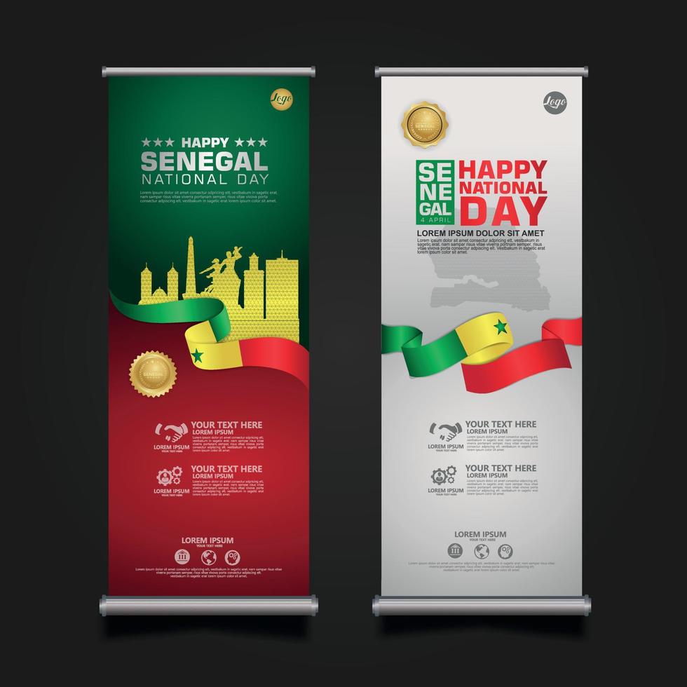 establecer roll up banner promociones senegal feliz día de la república plantilla de fondo vector