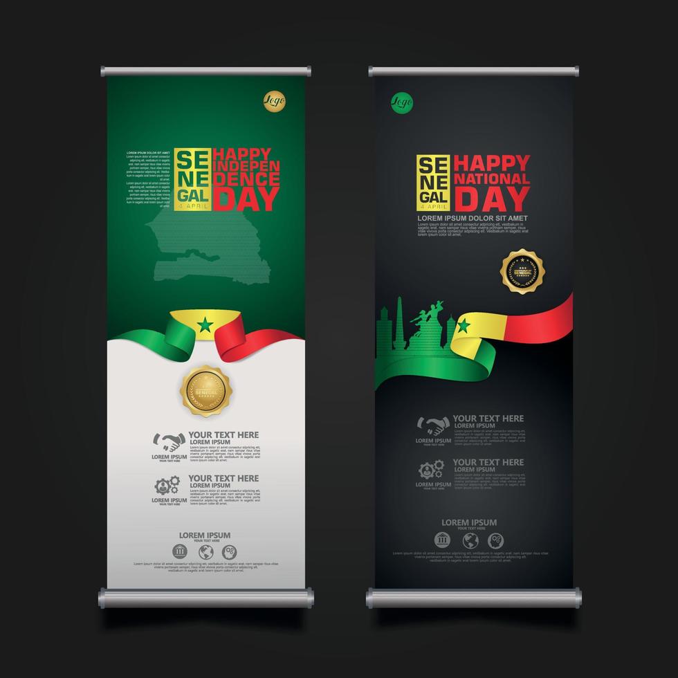 establecer roll up banner promociones senegal feliz día de la república plantilla de fondo vector