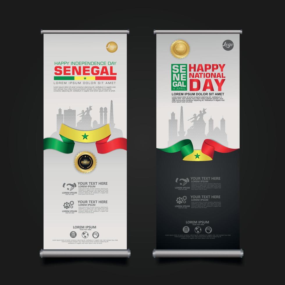 establecer roll up banner promociones senegal feliz día de la república plantilla de fondo vector