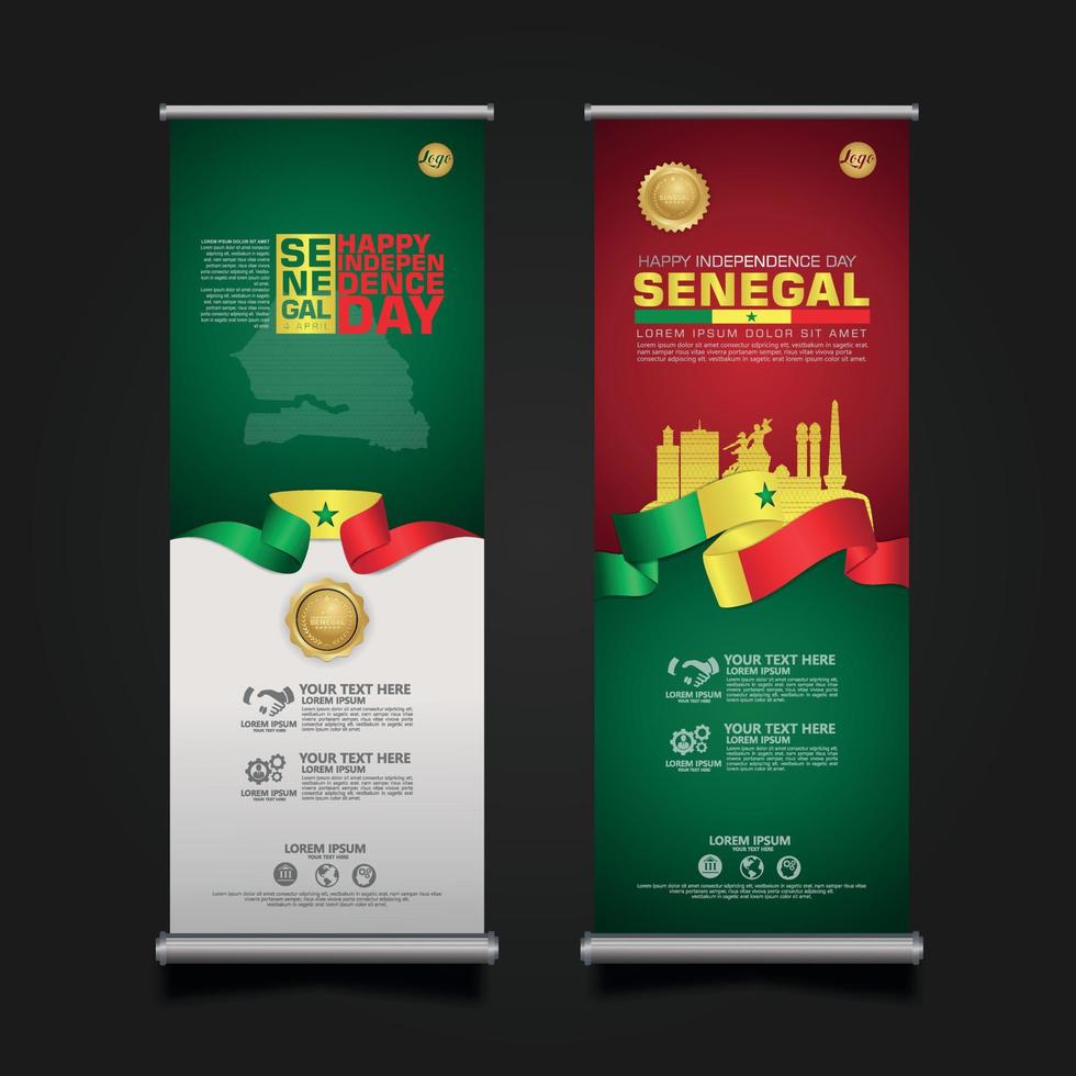 set roll up banner promotions Senegal happy Republic Day background template vector