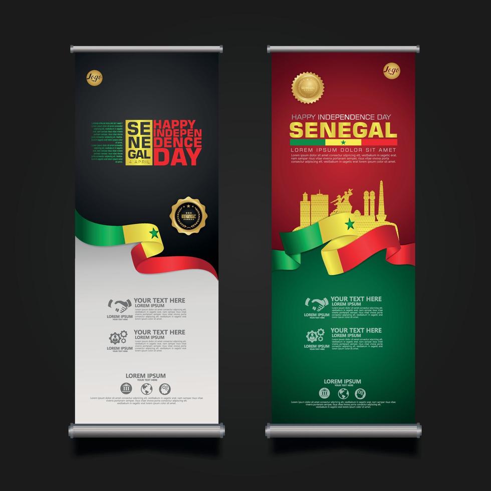 set roll up banner promotions Senegal happy Republic Day background template vector