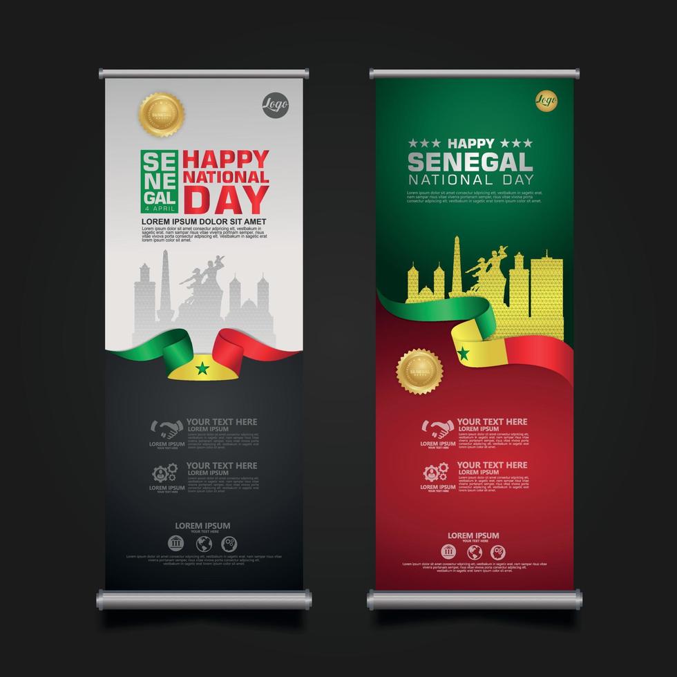 establecer roll up banner promociones senegal feliz día de la república plantilla de fondo vector