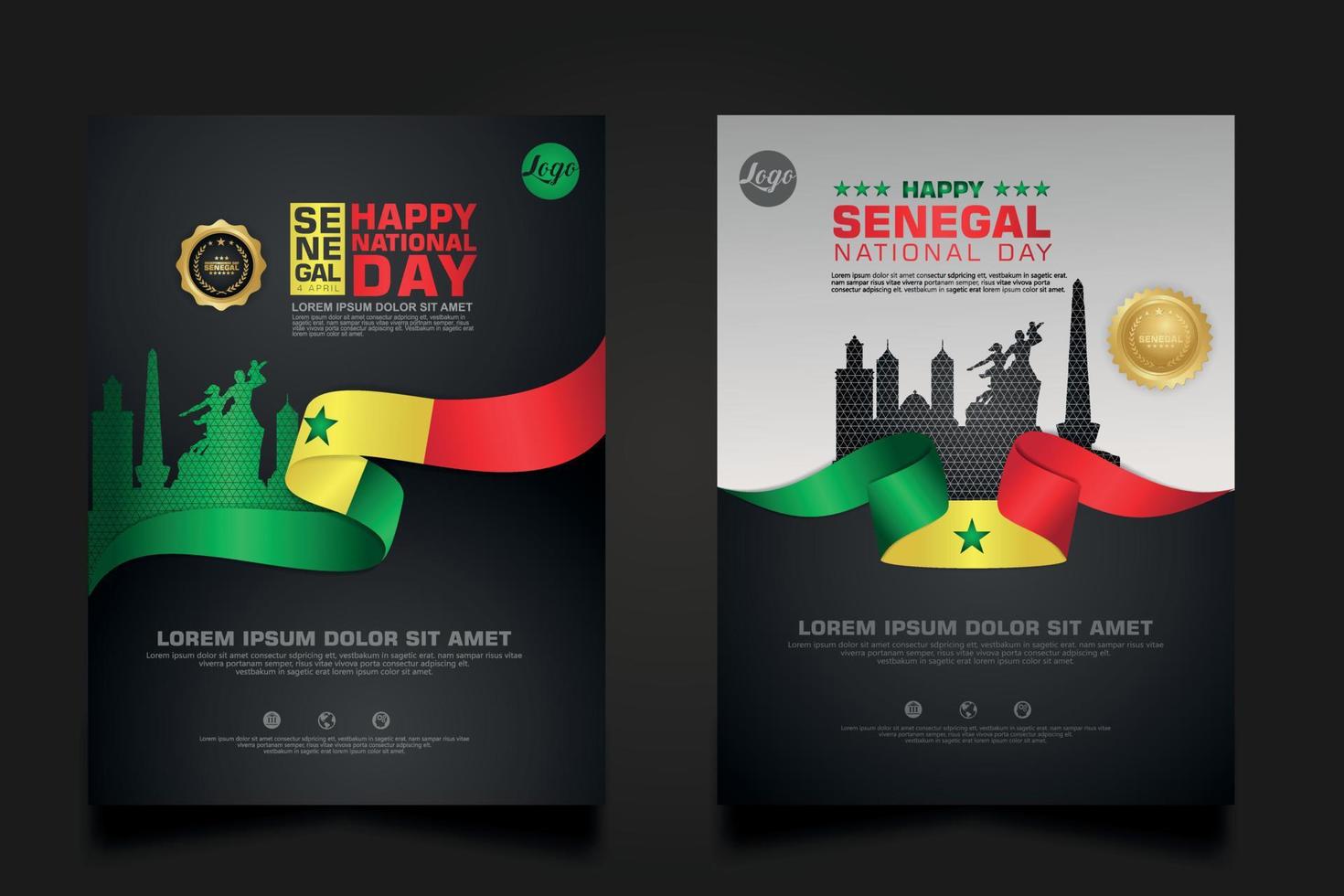 set poster promotions Senegal happy Republic Day background template. vector