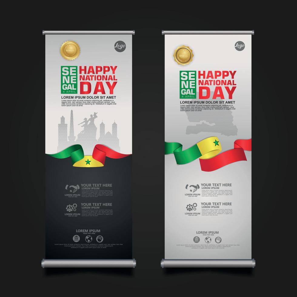 establecer roll up banner promociones senegal feliz día de la república plantilla de fondo vector