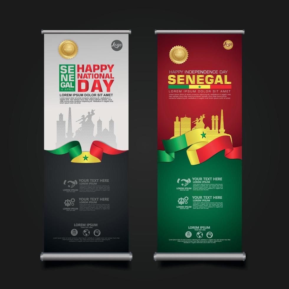 establecer roll up banner promociones senegal feliz día de la república plantilla de fondo vector