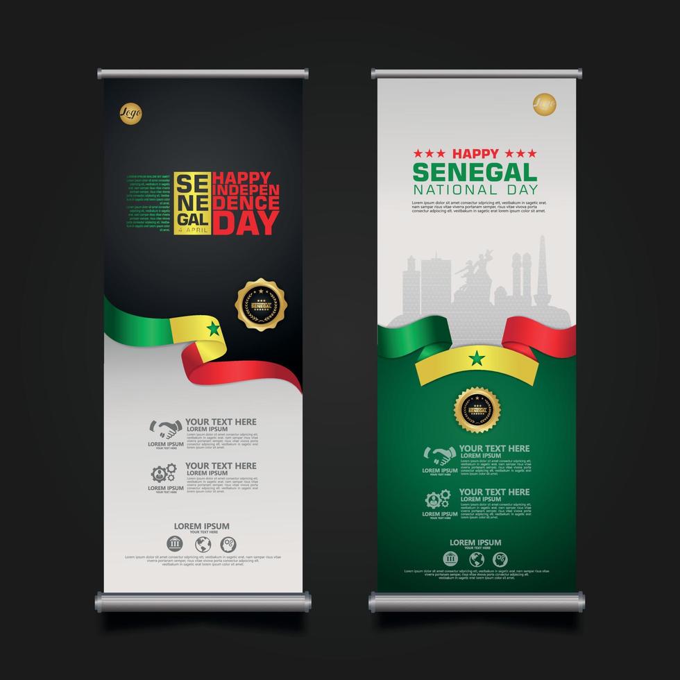 establecer roll up banner promociones senegal feliz día de la república plantilla de fondo vector