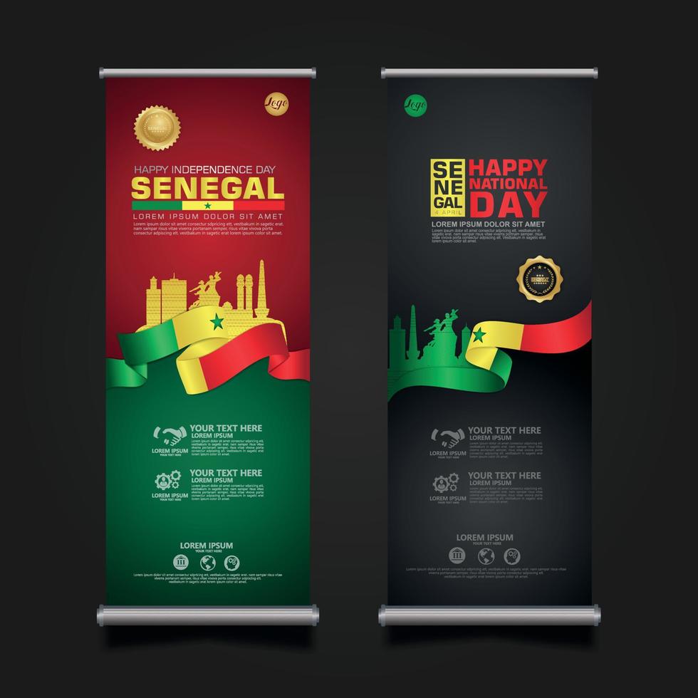 establecer roll up banner promociones senegal feliz día de la república plantilla de fondo vector