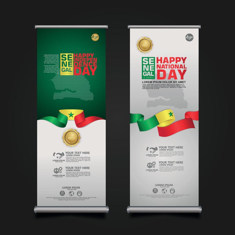 establecer roll up banner promociones senegal feliz día de la república plantilla de fondo vector