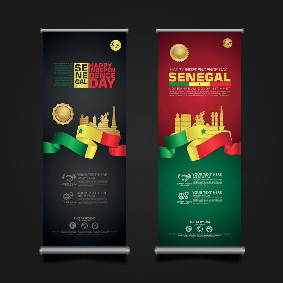 set roll up banner promotions Senegal happy Republic Day background template vector