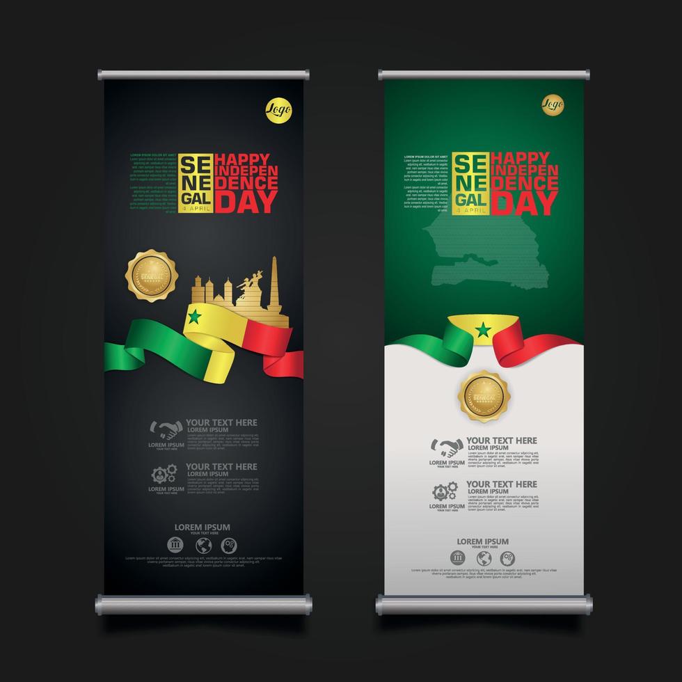 set roll up banner promotions Senegal happy Republic Day background template vector