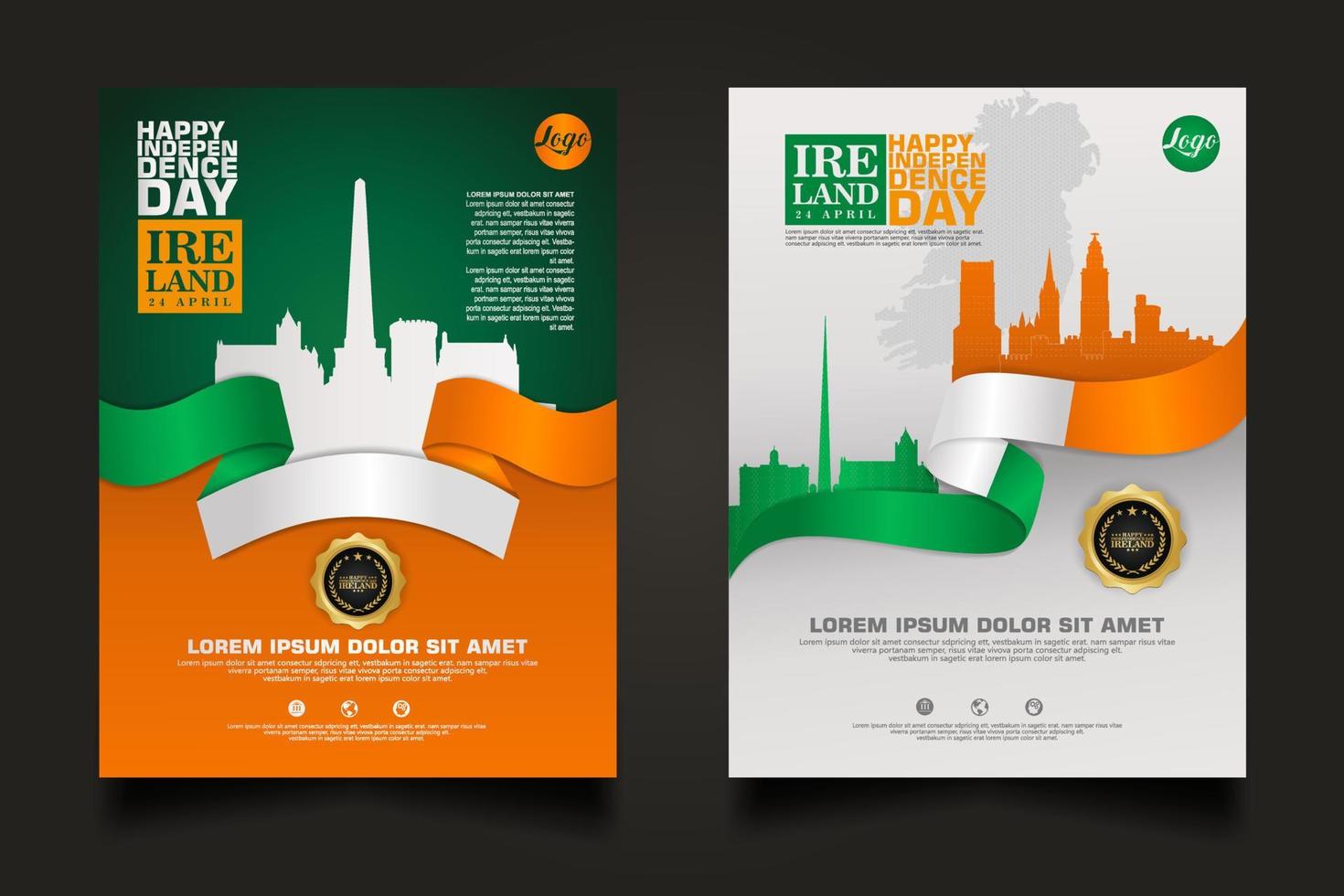 Set poster promotions Ireland happy Independence Day background template. vector