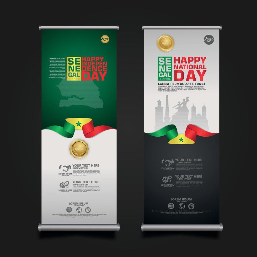 establecer roll up banner promociones senegal feliz día de la república plantilla de fondo vector