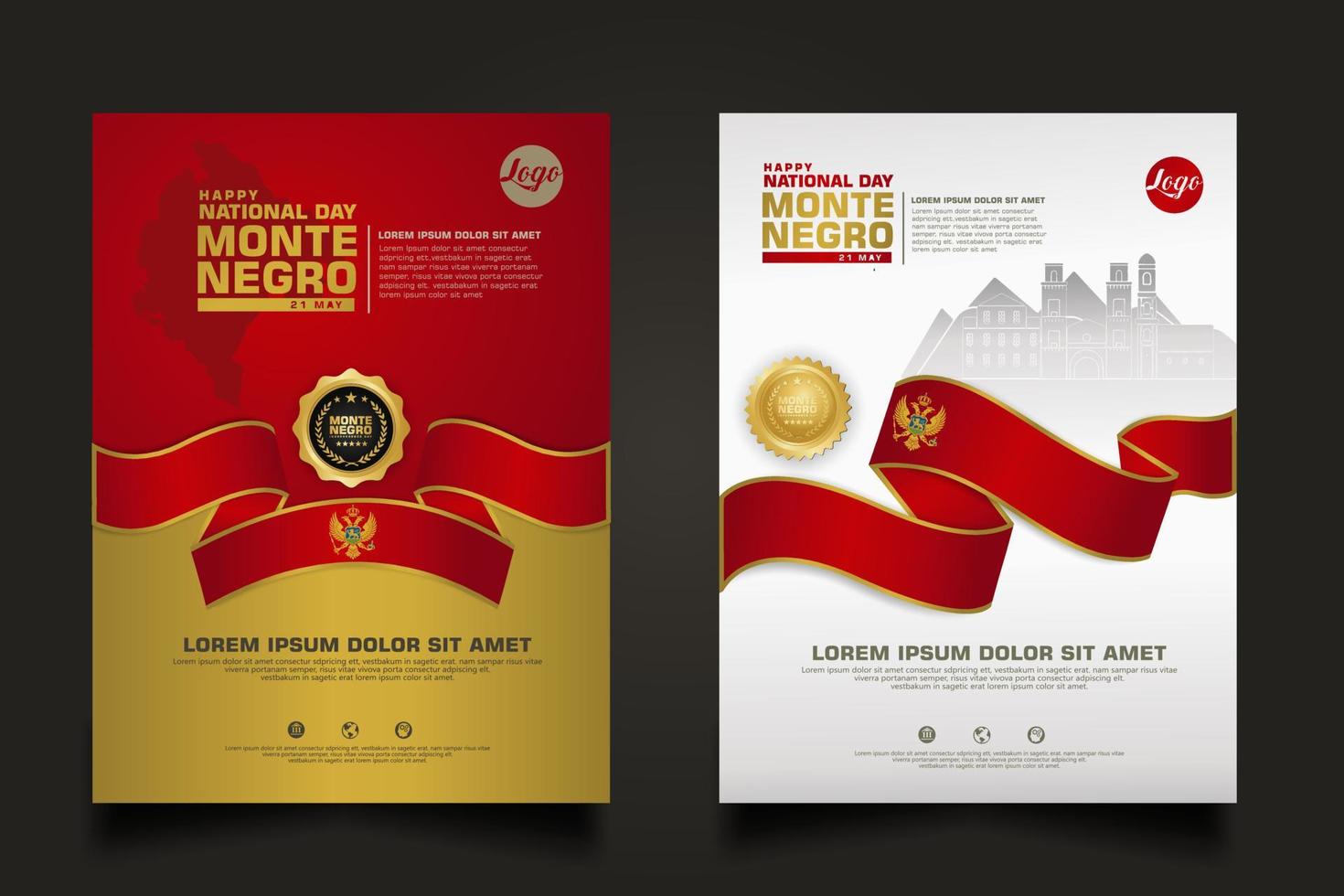 Set poster promotions Montenegro happy Independence Day background template vector