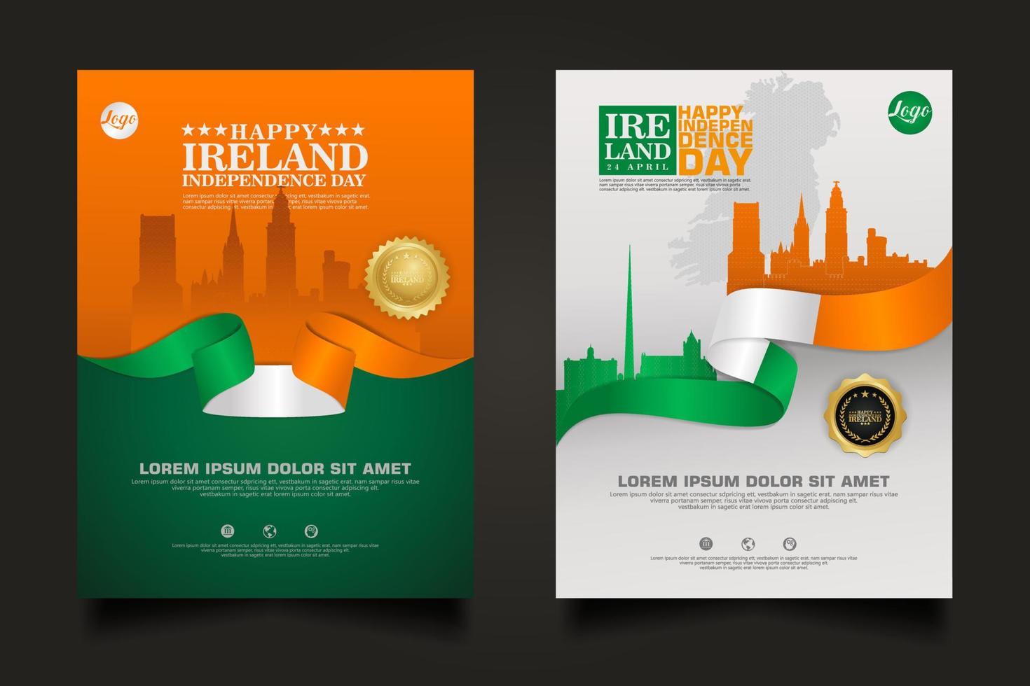 Set poster promotions Ireland happy Independence Day background template. vector