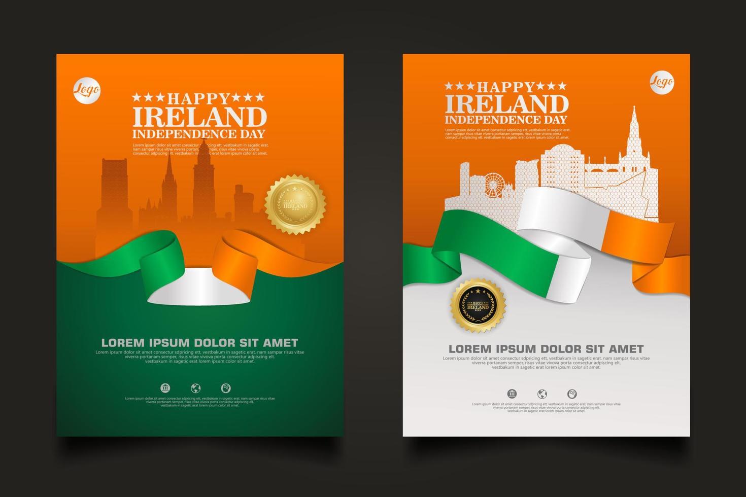Set poster promotions Ireland happy Independence Day background template. vector