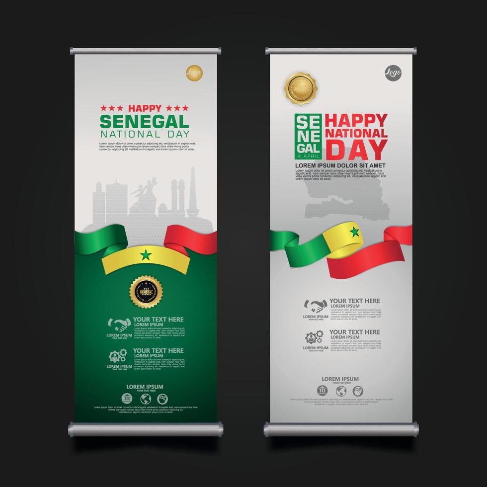 set roll up banner promotions Senegal happy Republic Day background template vector