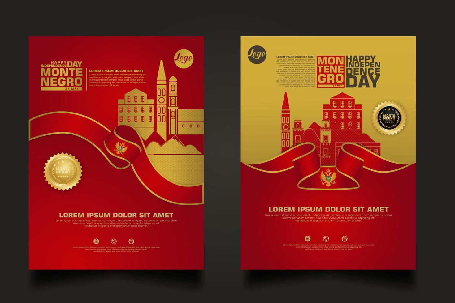 Set poster promotions Montenegro happy Independence Day background template vector