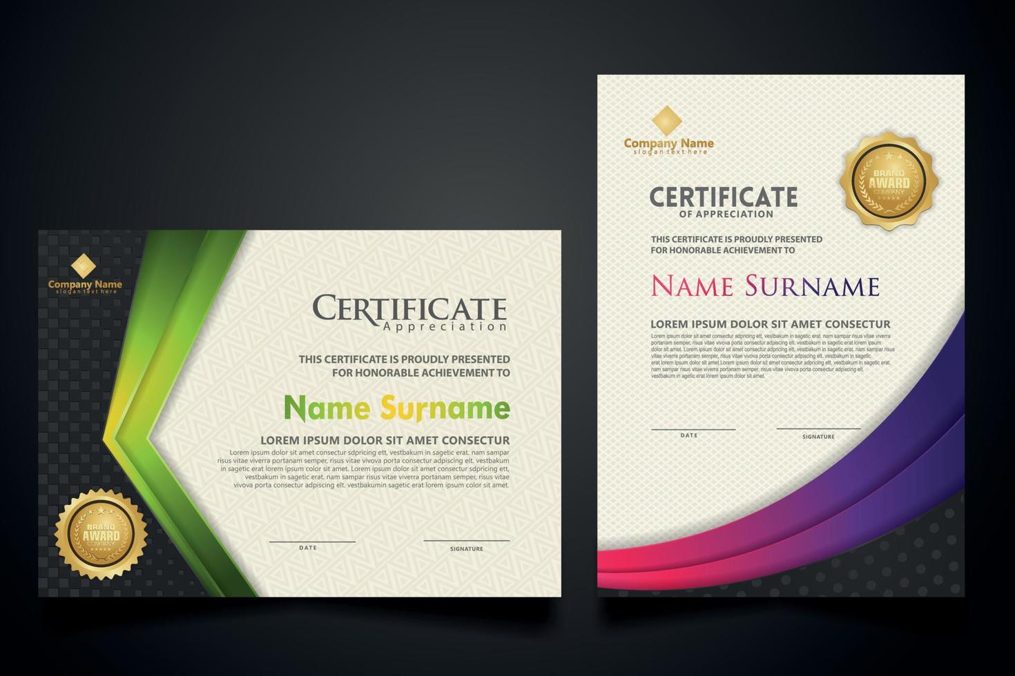 certificate template with Luxury realistic texture pattern and dynamic shapes composition gradient colors,diploma,Vector illustration vector