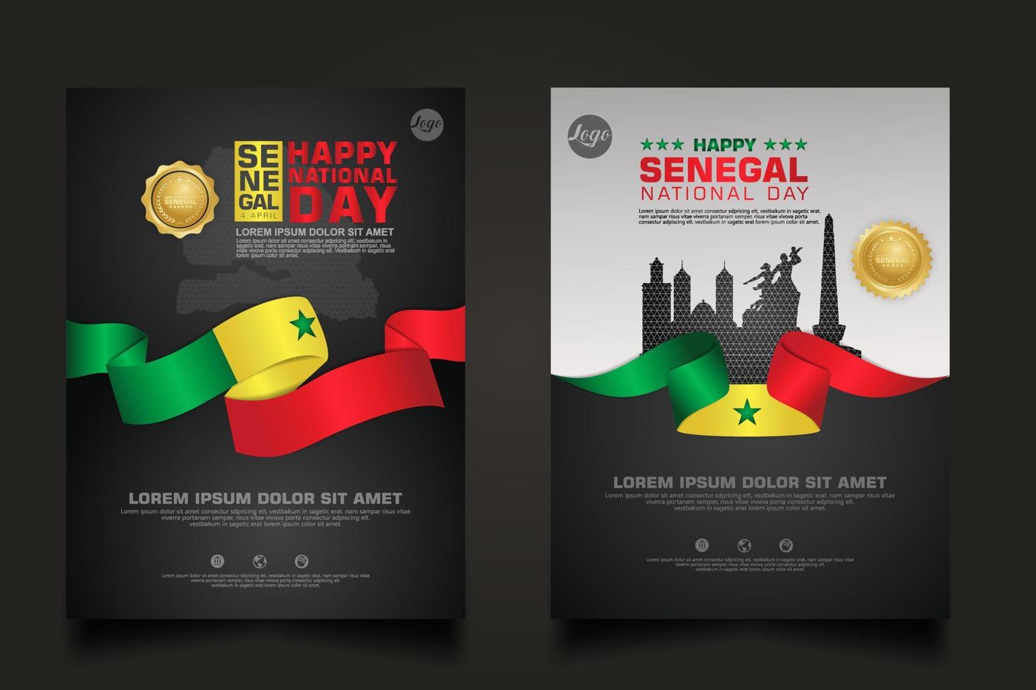 set poster promotions Senegal happy Republic Day background template. vector