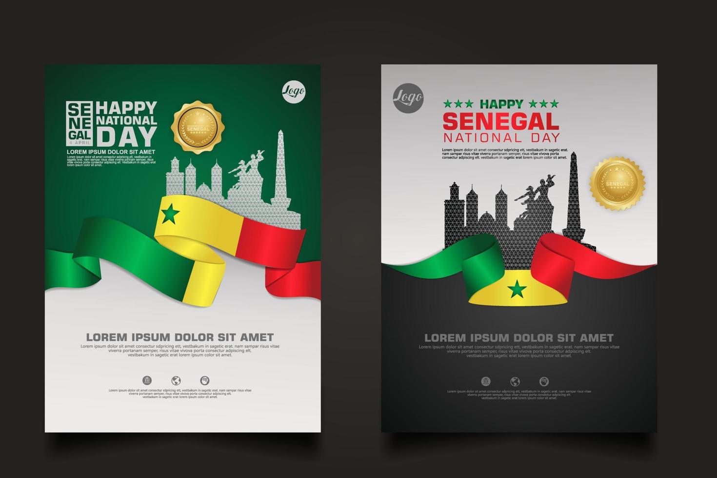 set poster promotions Senegal happy Republic Day background template. vector