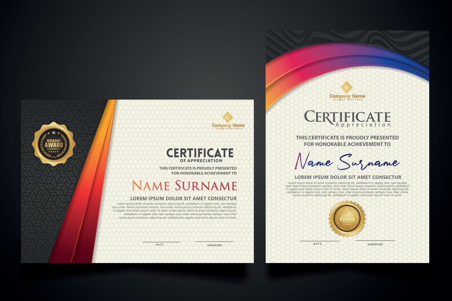 certificate template with Luxury realistic texture pattern and dynamic shapes composition gradient colors,diploma,Vector illustration vector
