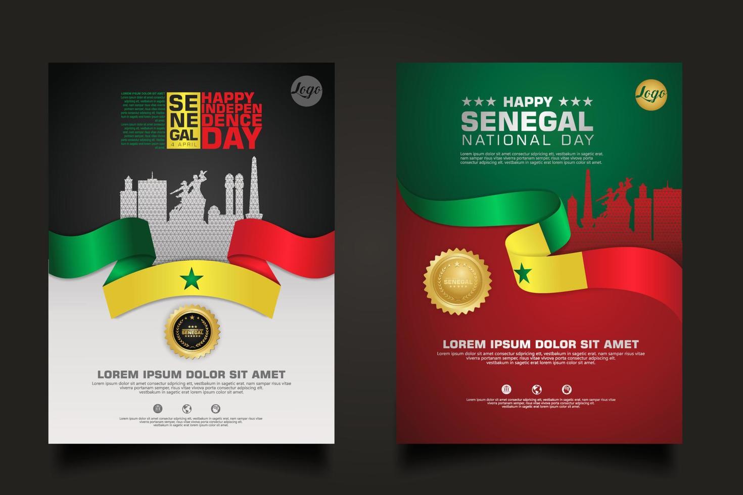 set poster promotions Senegal happy Republic Day background template. vector