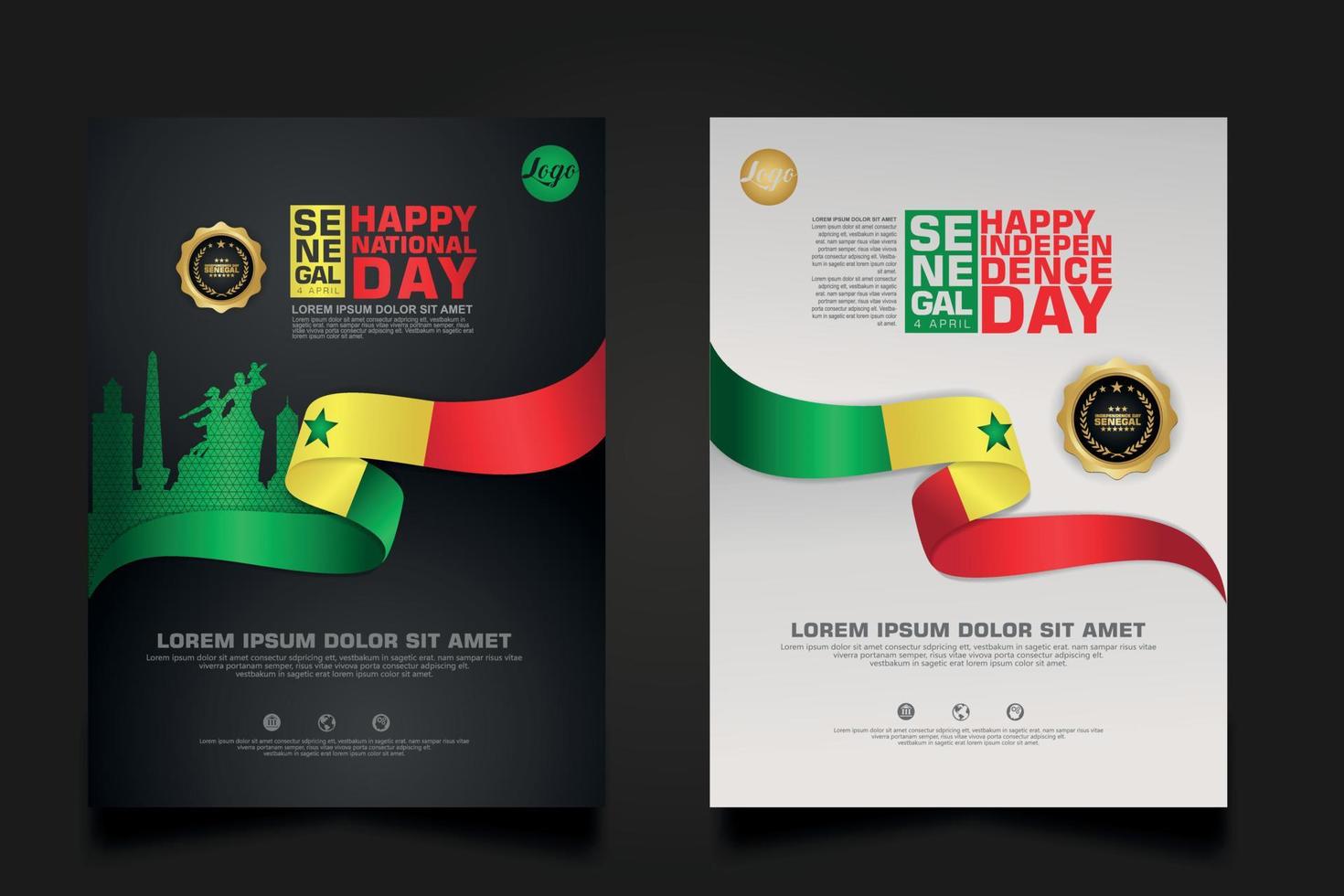set poster promotions Senegal happy Republic Day background template. vector