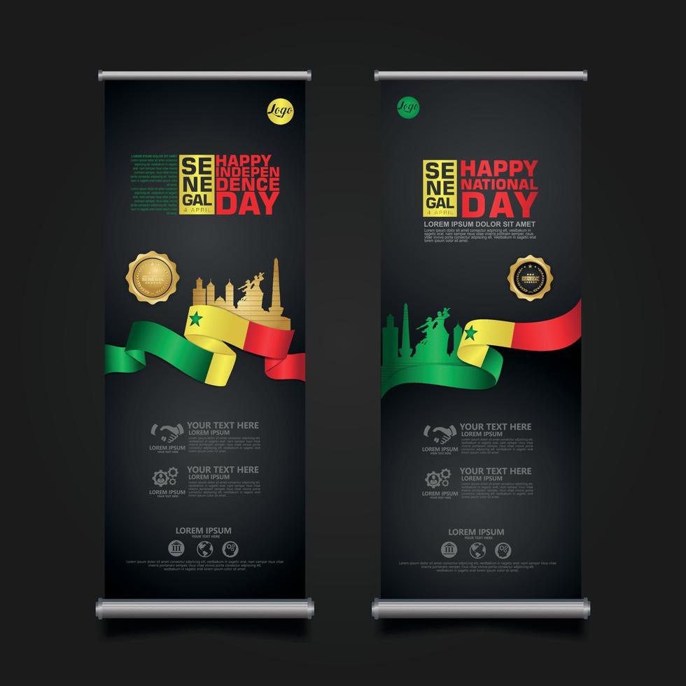 set roll up banner promotions Senegal happy Republic Day background template vector
