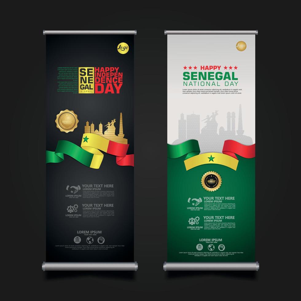 establecer roll up banner promociones senegal feliz día de la república plantilla de fondo vector