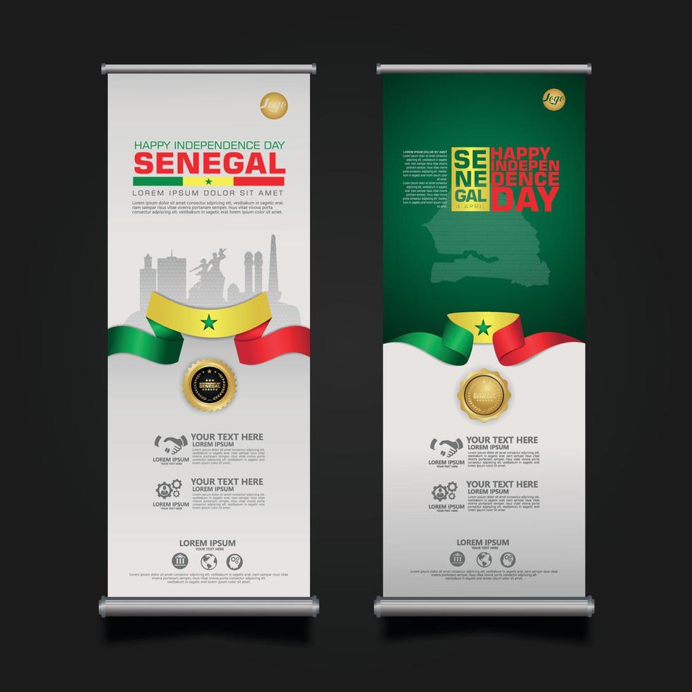 set roll up banner promotions Senegal happy Republic Day background template vector