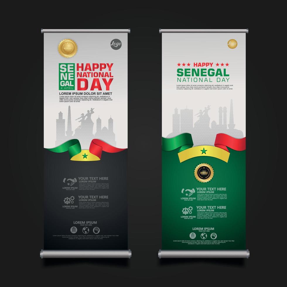 establecer roll up banner promociones senegal feliz día de la república plantilla de fondo vector