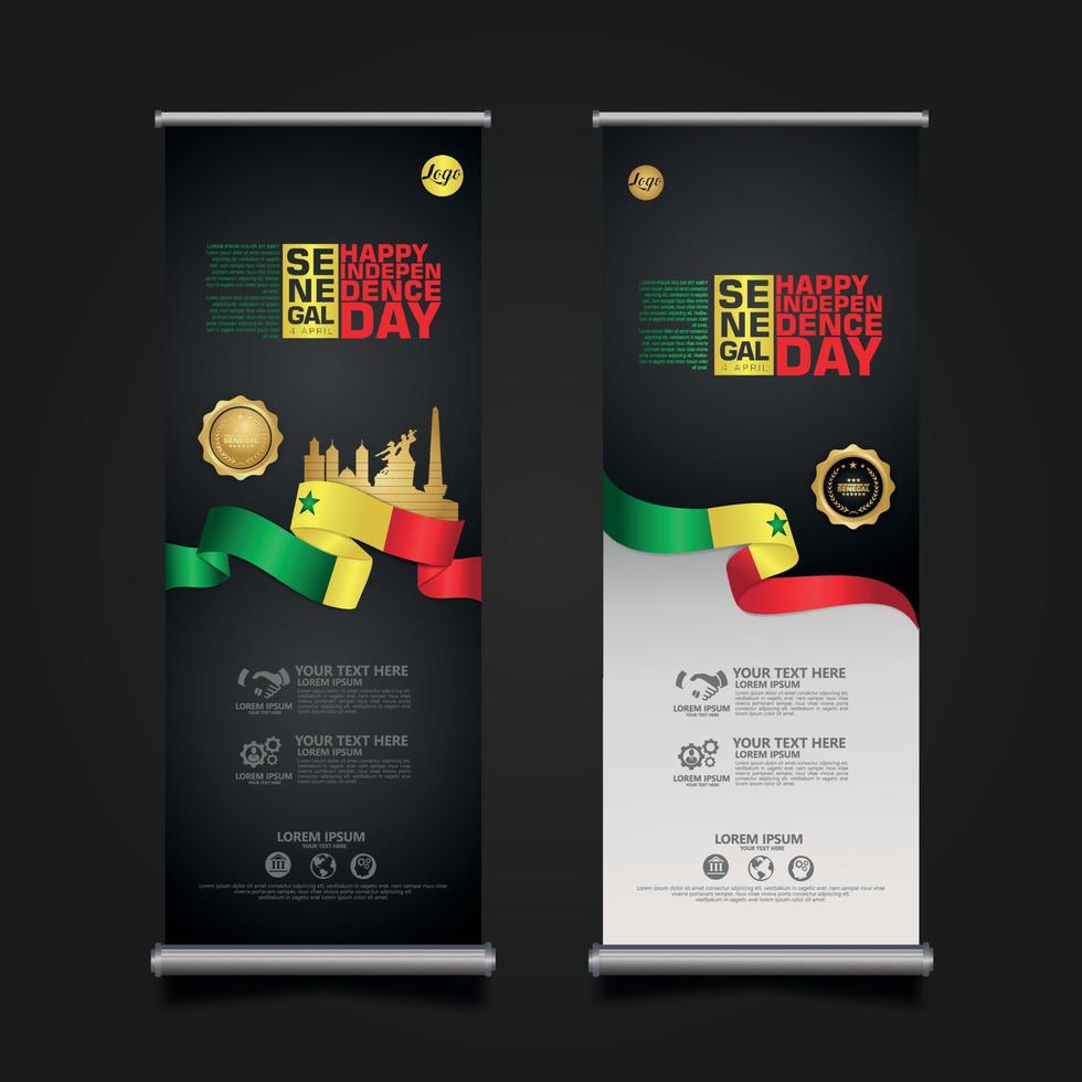 establecer roll up banner promociones senegal feliz día de la república plantilla de fondo vector