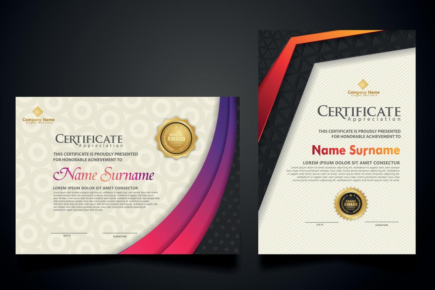 certificate template with Luxury realistic texture pattern and dynamic shapes composition gradient colors,diploma,Vector illustration vector