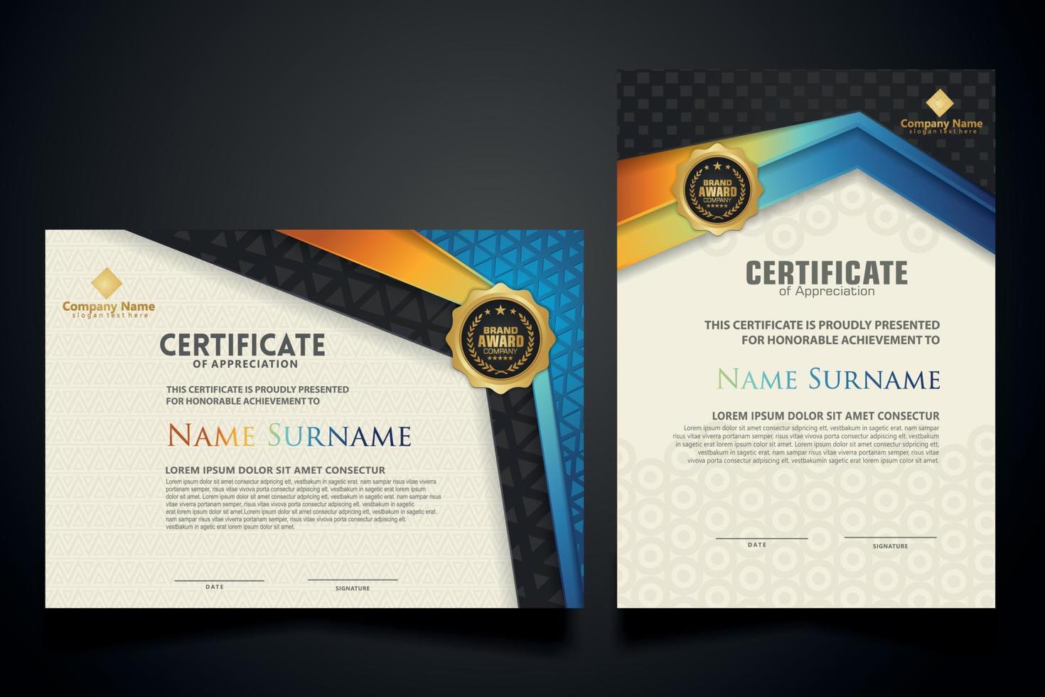 certificate template with Luxury realistic texture pattern and dynamic shapes composition gradient colors,diploma,Vector illustration vector