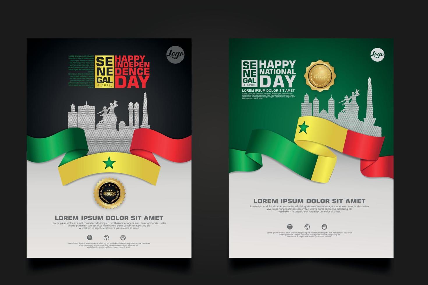 set poster promotions Senegal happy Republic Day background template. vector