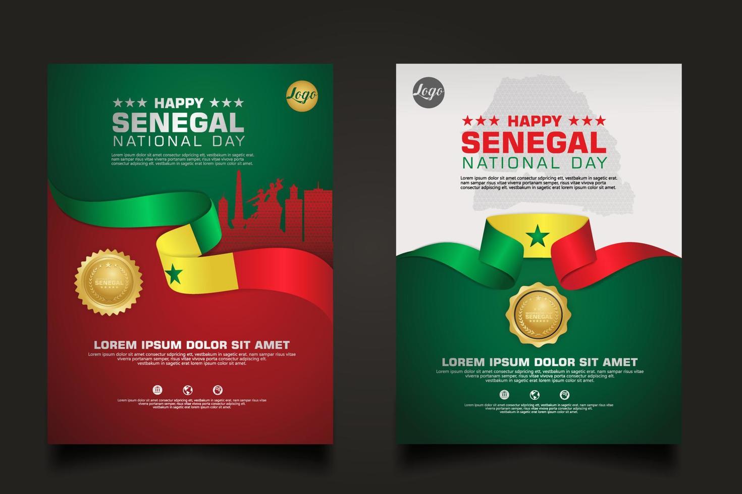 set poster promotions Senegal happy Republic Day background template. vector
