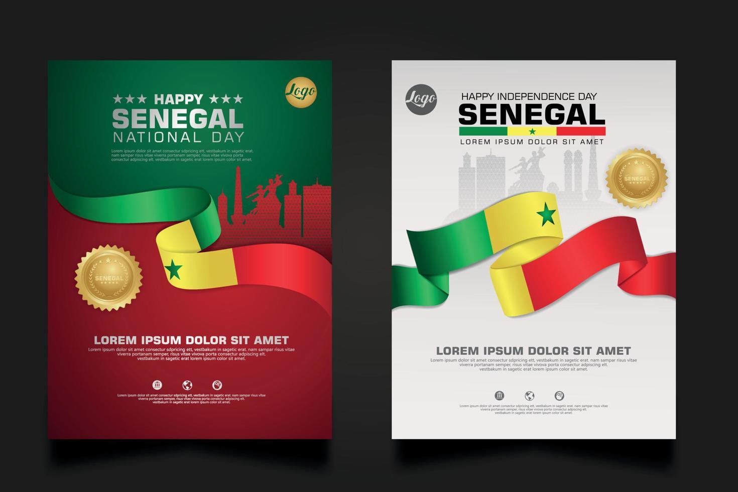 set poster promotions Senegal happy Republic Day background template. vector