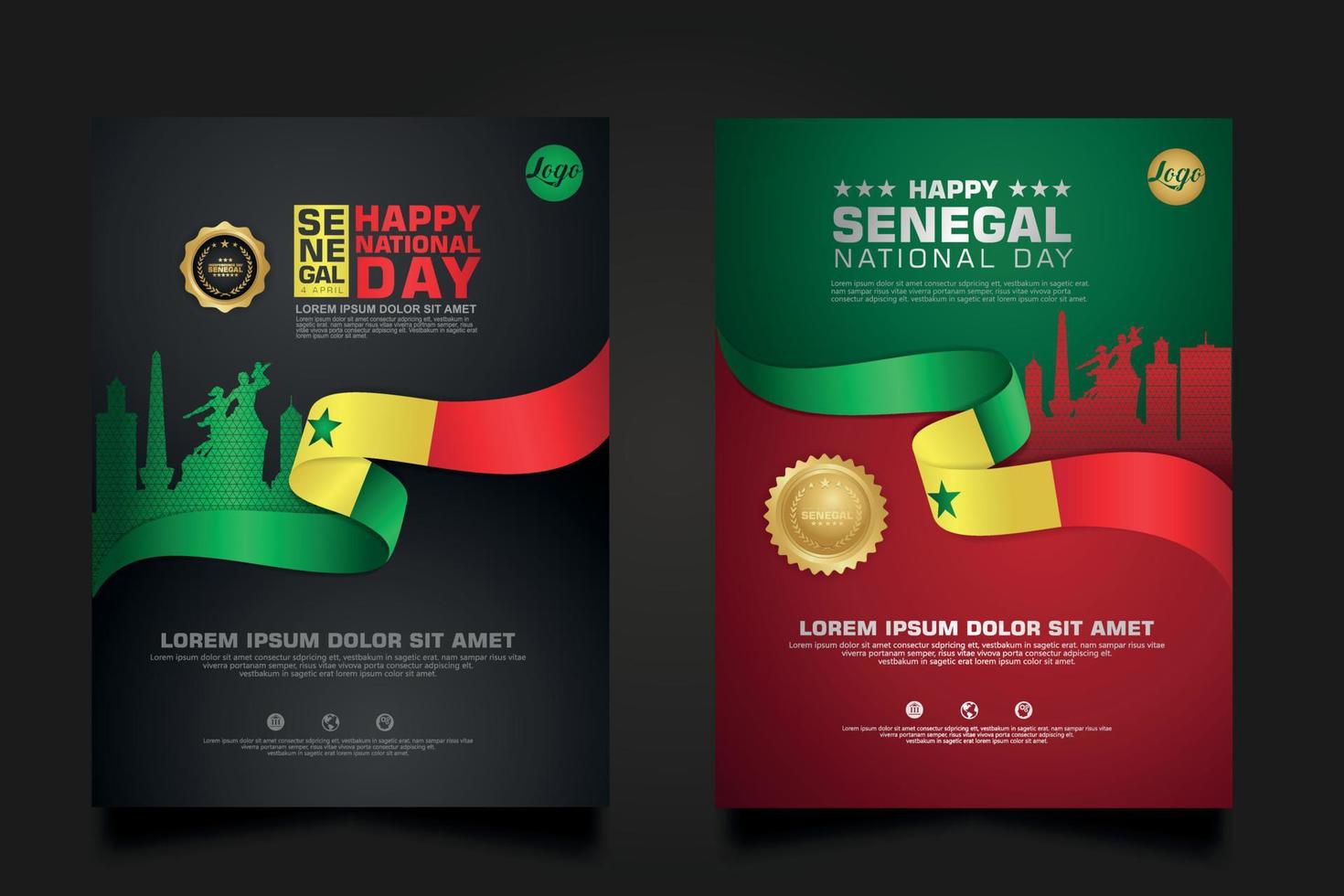 set poster promotions Senegal happy Republic Day background template. vector