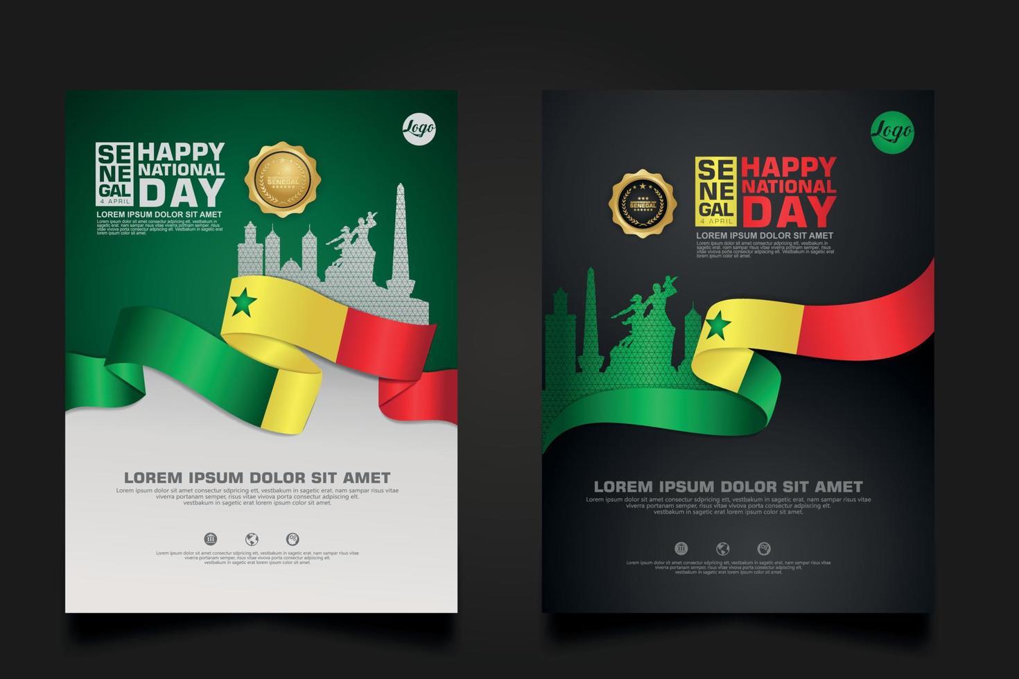 set poster promotions Senegal happy Republic Day background template. vector